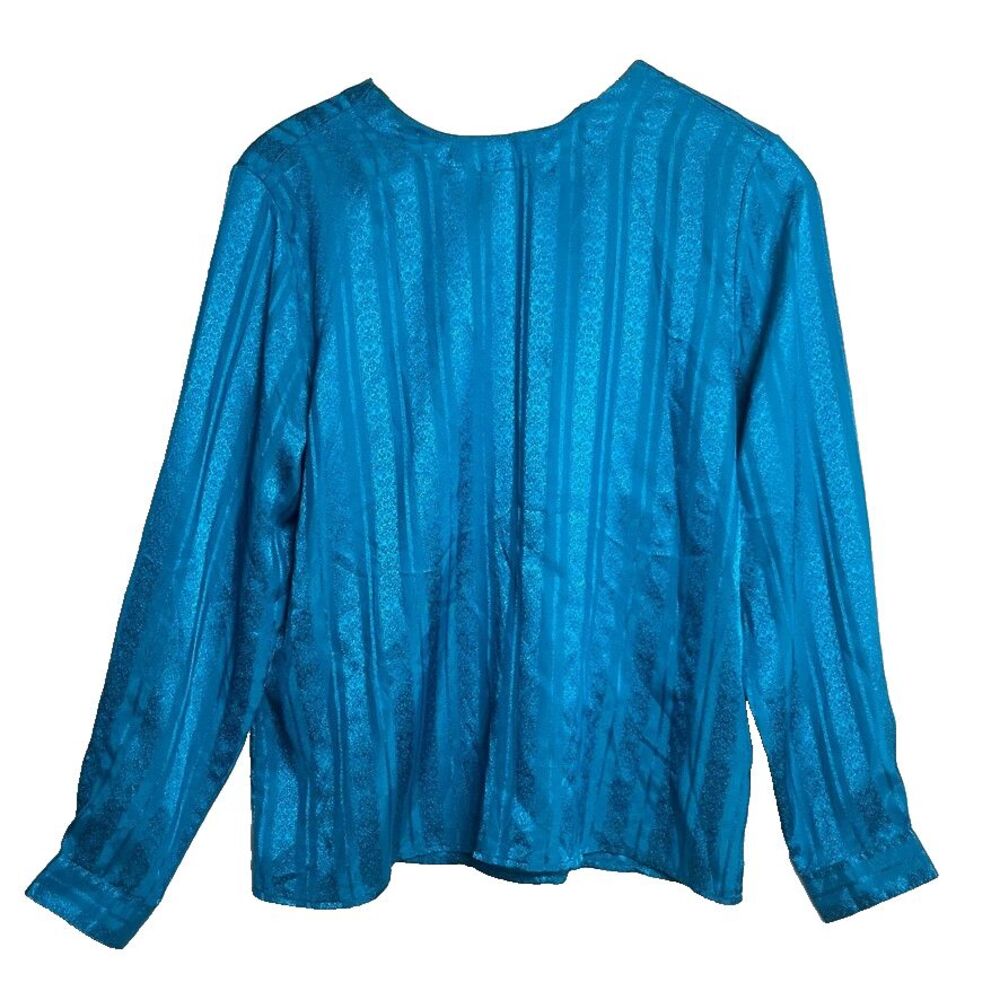 Worthington Blouse Top Sz Medium 14 Teal Blue Floral Print Peacock